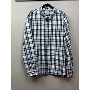Haggar Mens‎ 2XL Blue Plaid Long Sleeve Button Up Fitted Shirt Cotton Blend